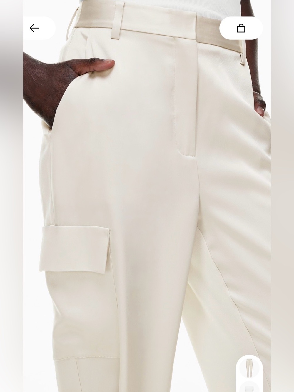 Aritzia Babaton Women’s 6 Matte Pearl Refined Satin Cargo Pants Cuff Buckle - Picture 3 of 11